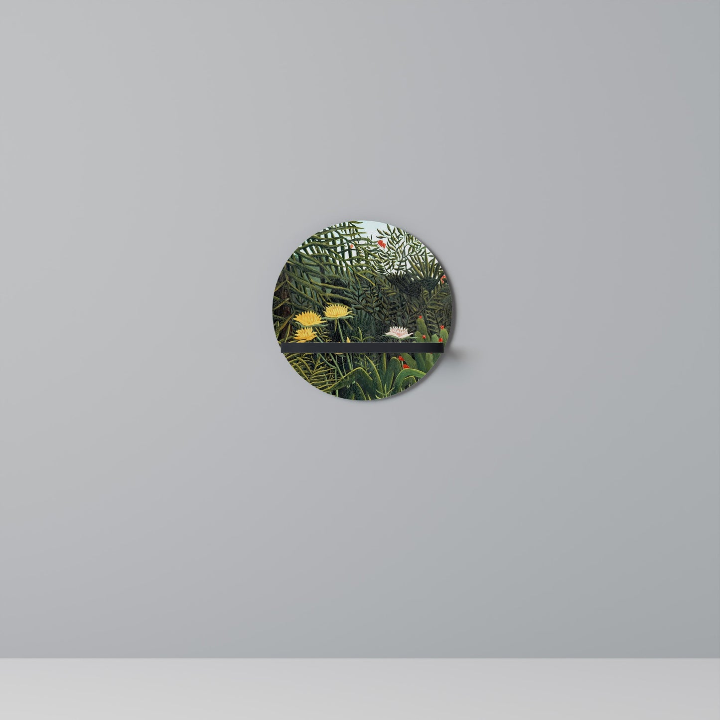 VIRGIN FOREST WITH SUNSET Round Art Shelf In Black Finish