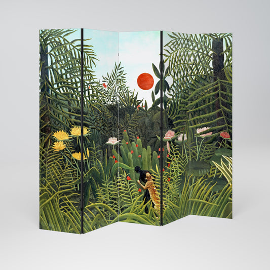 VIRGIN FOREST WITH SUNSET Decorative 5-Panel Room Divider