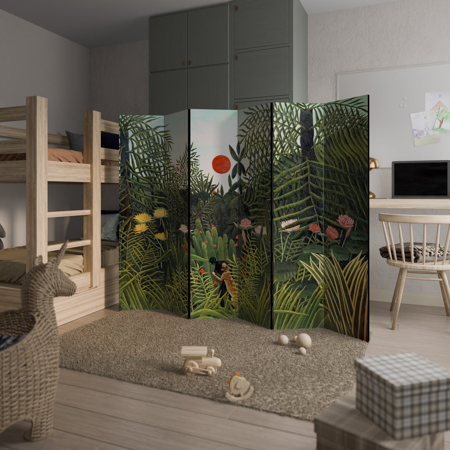 FORESTA VERGINE CON TRAMONTO Divisorio decorativo per ambienti a 6 pannelli