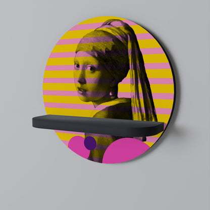 HER WITH A PEARL Round Art Shelf In Black Finish