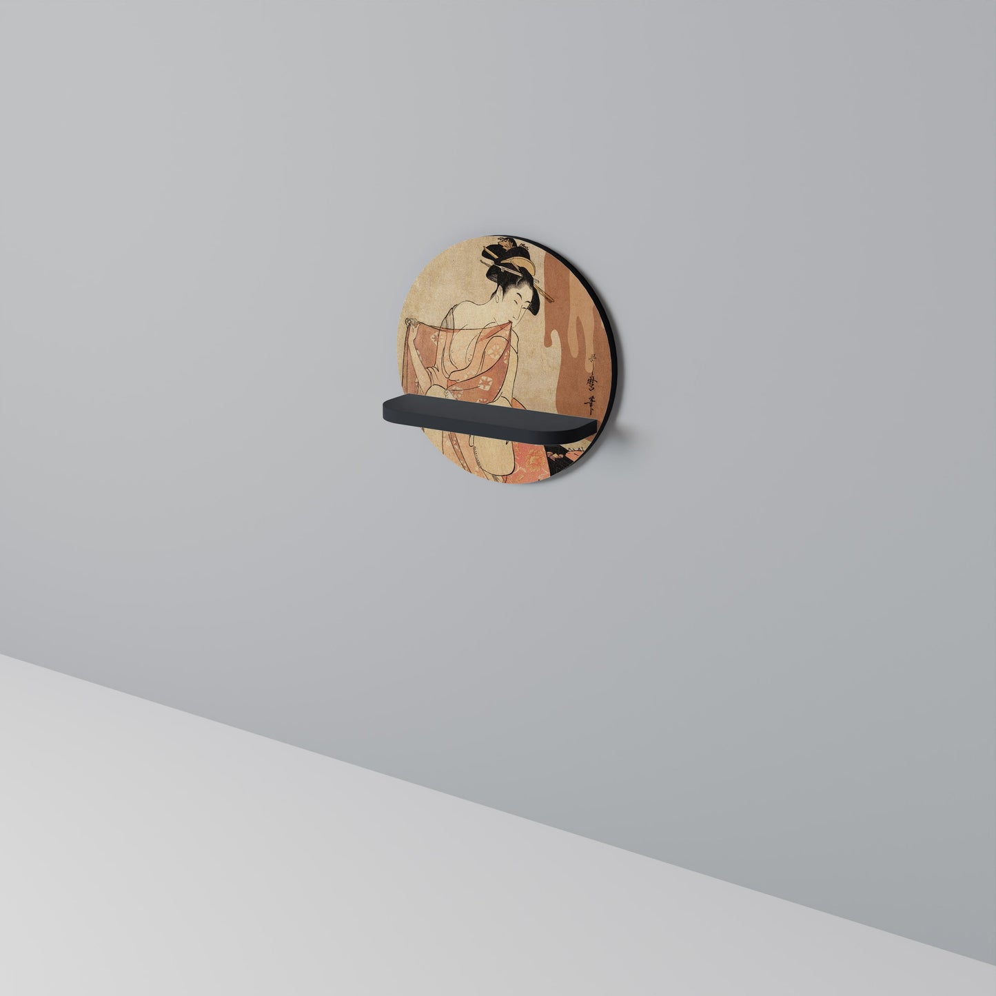 WOMAN, CAT AND EXTRA BROWN Mensola Rotonda Decorativa con Finitura Nera