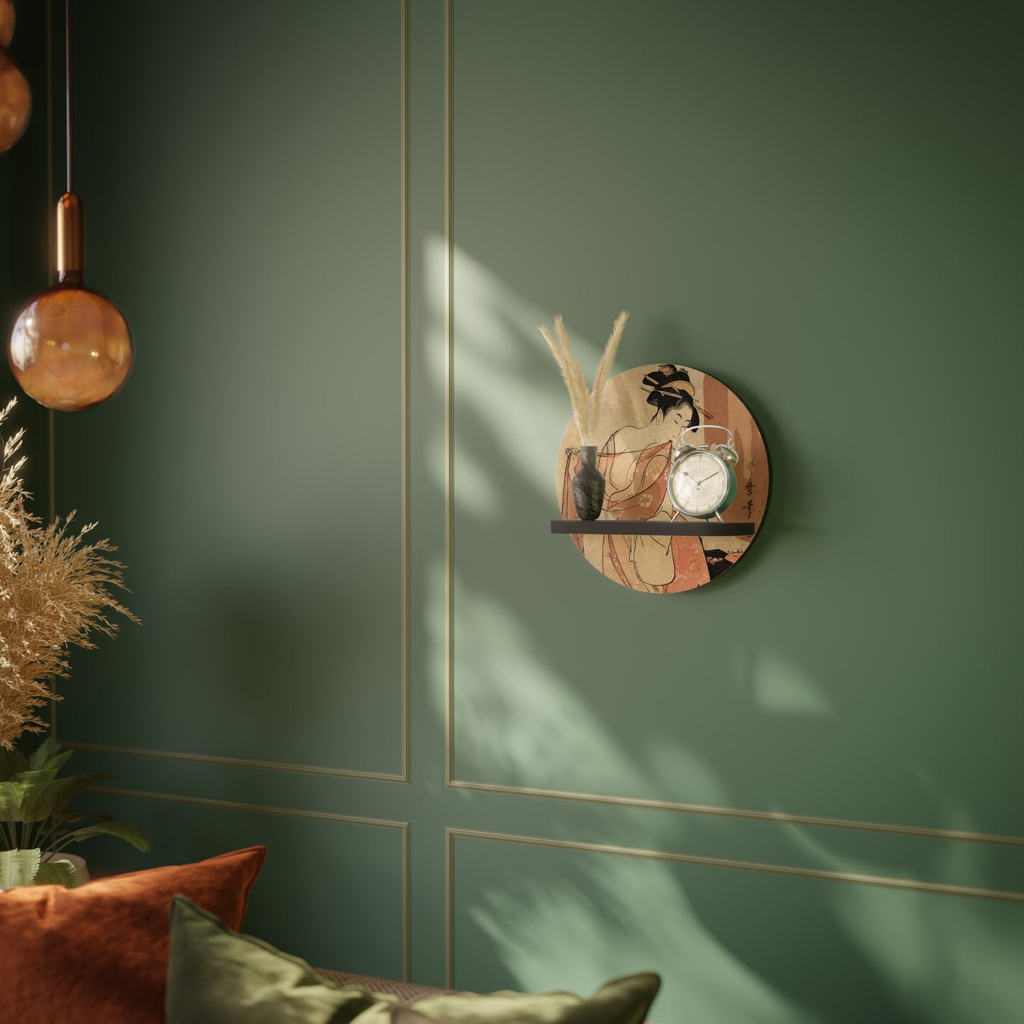 WOMAN, CAT AND EXTRA BROWN Mensola Rotonda Decorativa con Finitura Nera