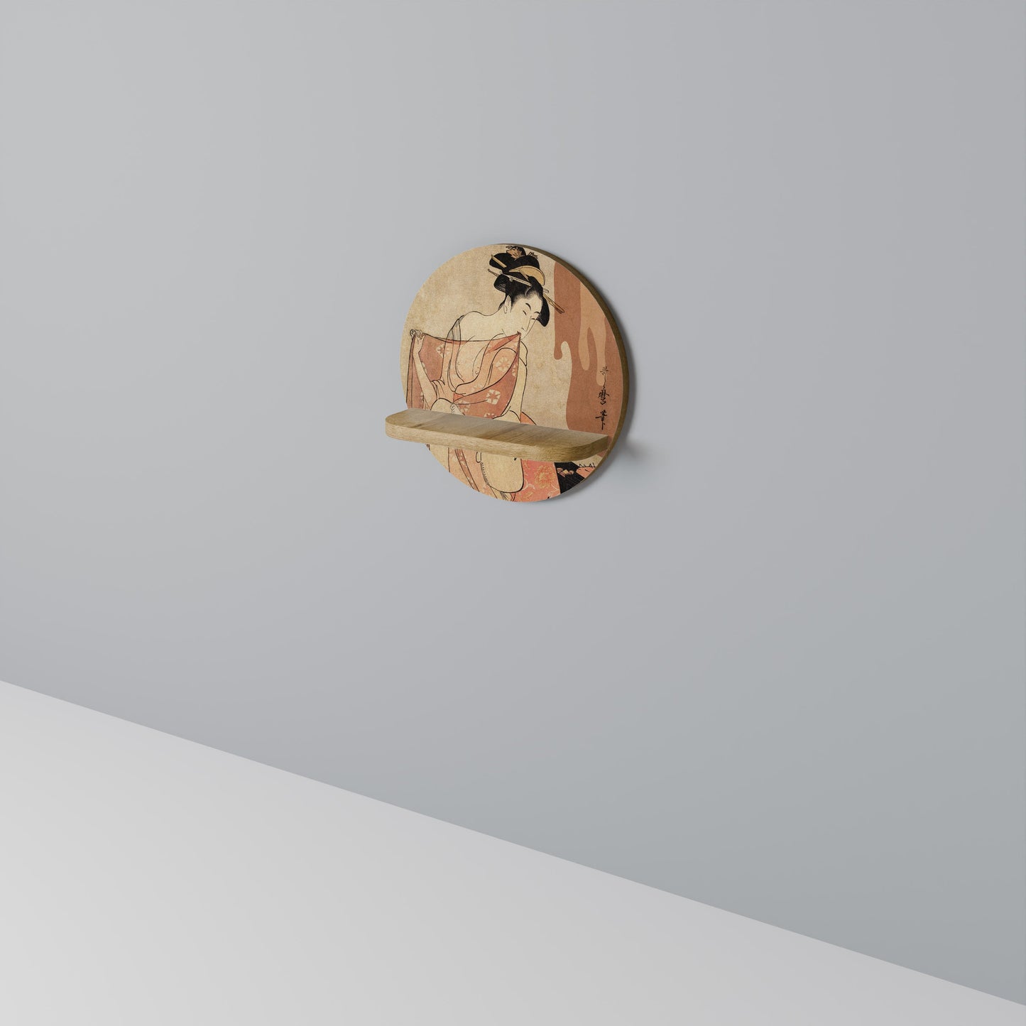 WOMAN, CAT AND EXTRA BROWN Mensola Rotonda Decorativa in Effetto Rovere