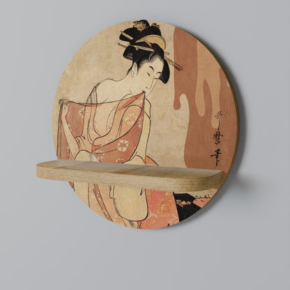 WOMAN, CAT AND EXTRA BROWN Mensola Rotonda Decorativa in Effetto Rovere