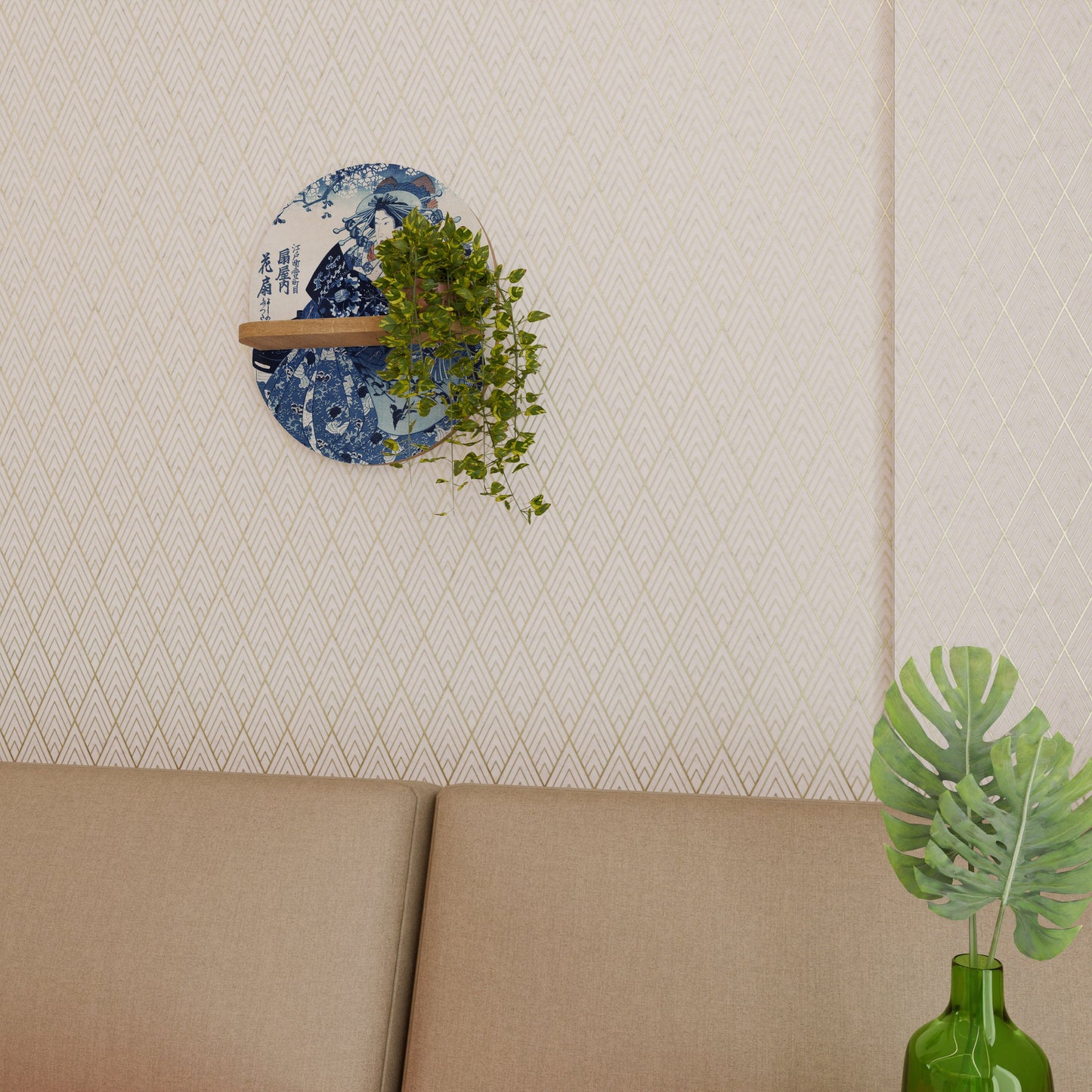 JAPANESE WOMAN Mensola Ovale Decorativa in Effetto Rovere