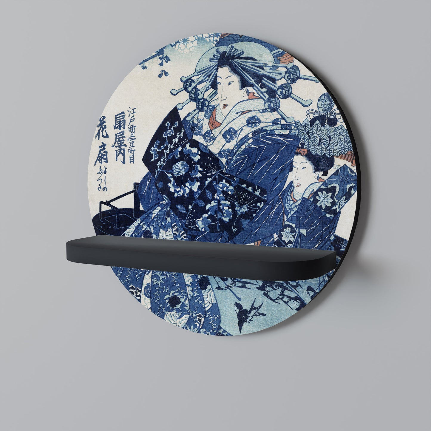 JAPANESE WOMAN Mensola Rotonda Decorativa con Finitura Nera