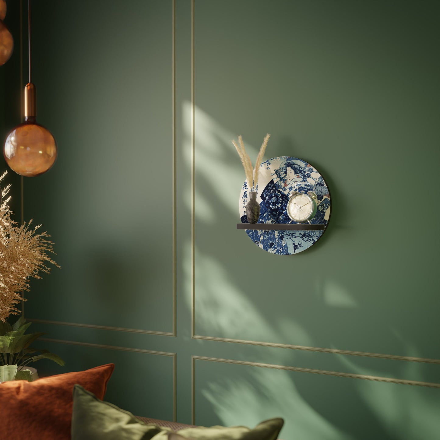 JAPANESE WOMAN Mensola Rotonda Decorativa con Finitura Nera