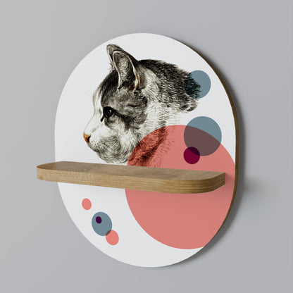 BUBBLE CAT SKETCH Mensola Ovale Decorativa in Effetto Rovere
