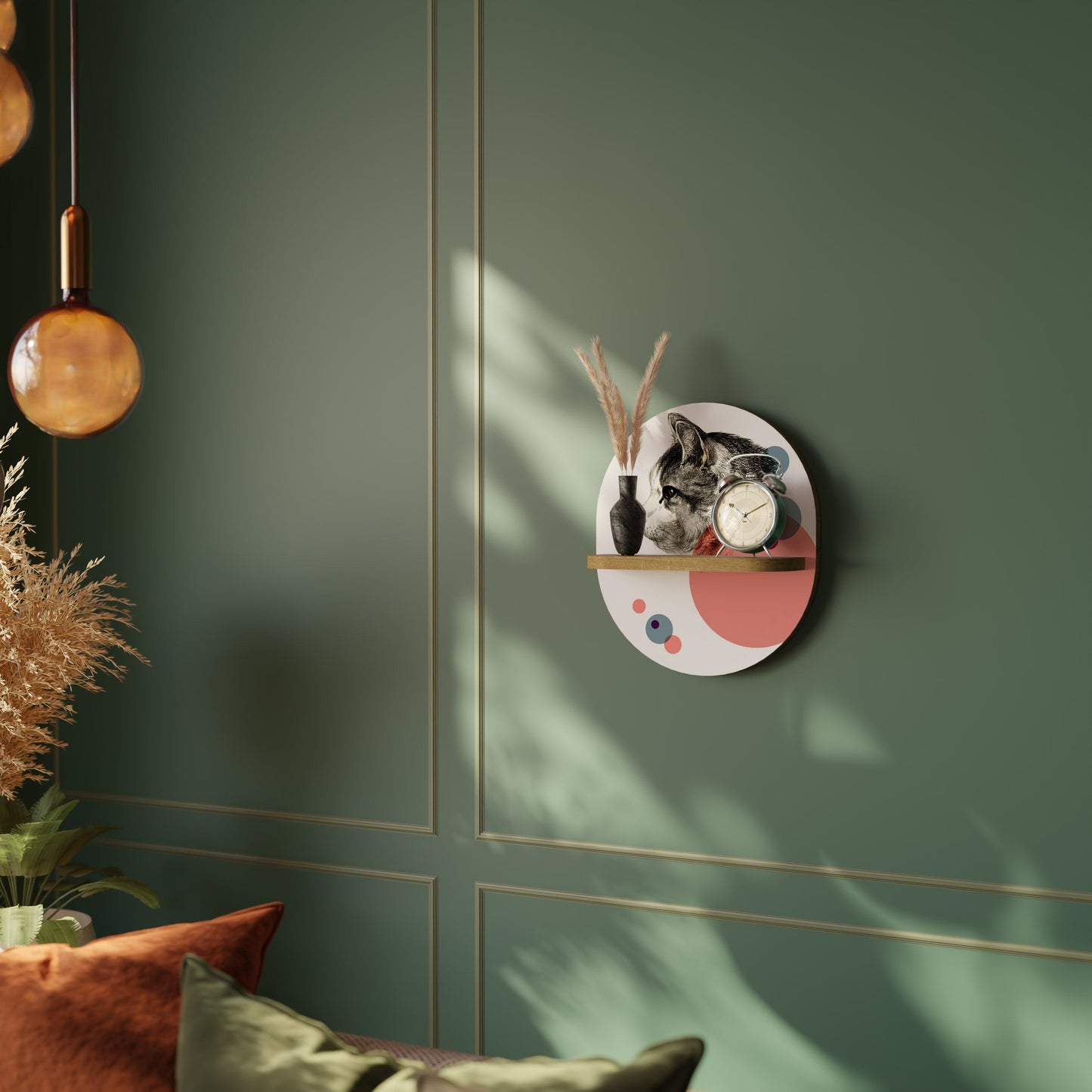 BUBBLE CAT SKETCH Mensola Ovale Decorativa in Effetto Rovere