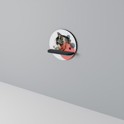 BUBBLE CAT SKETCH Round Art Shelf In Black Finish