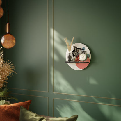 BUBBLE CAT SKETCH Round Art Shelf In Black Finish