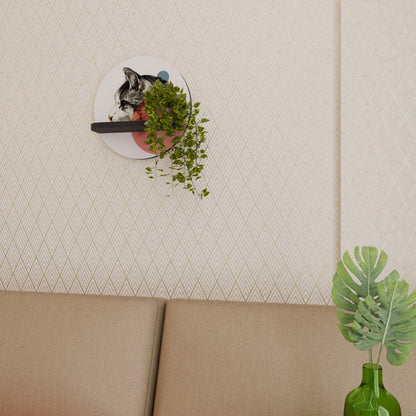 BUBBLE CAT SKETCH Round Art Shelf In Black Finish