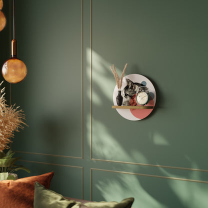 BUBBLE CAT SKETCH Round Art Shelf In Oak Effect