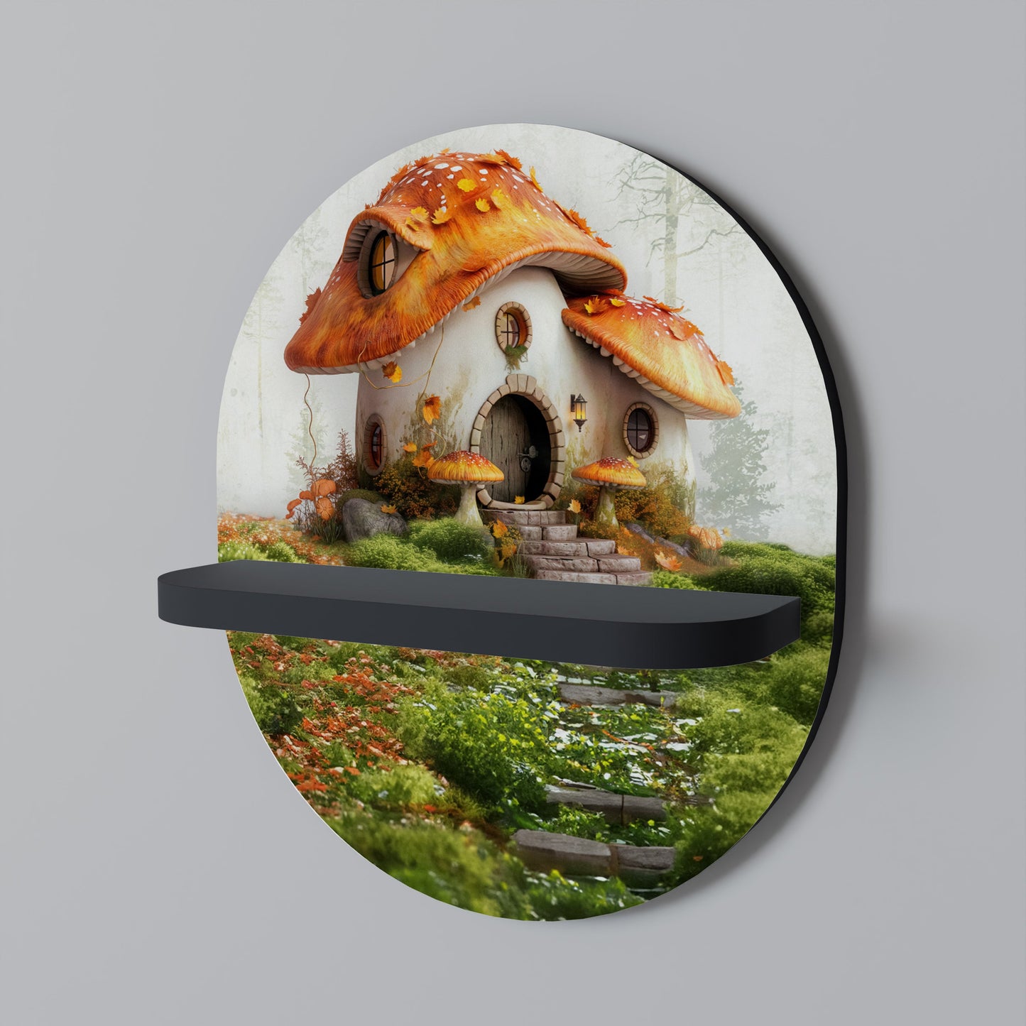 MYSTIC TOADSTOOL Oval Art Shelf In Black Finish