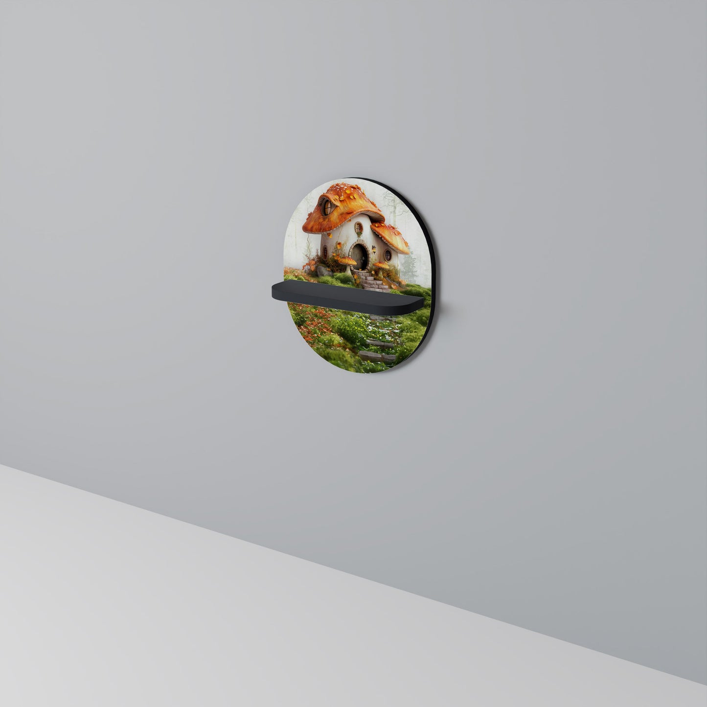 MYSTIC TOADSTOOL Oval Art Shelf In Black Finish