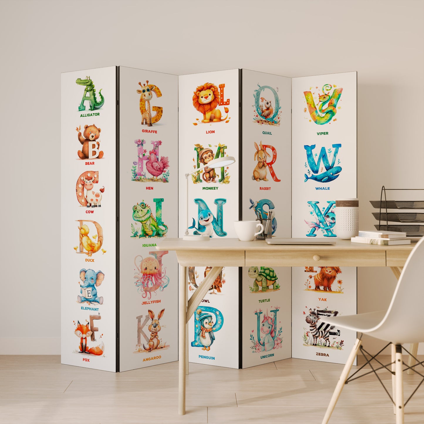 JOYFUL LETTERS Decorative 5-Panel Room Divider