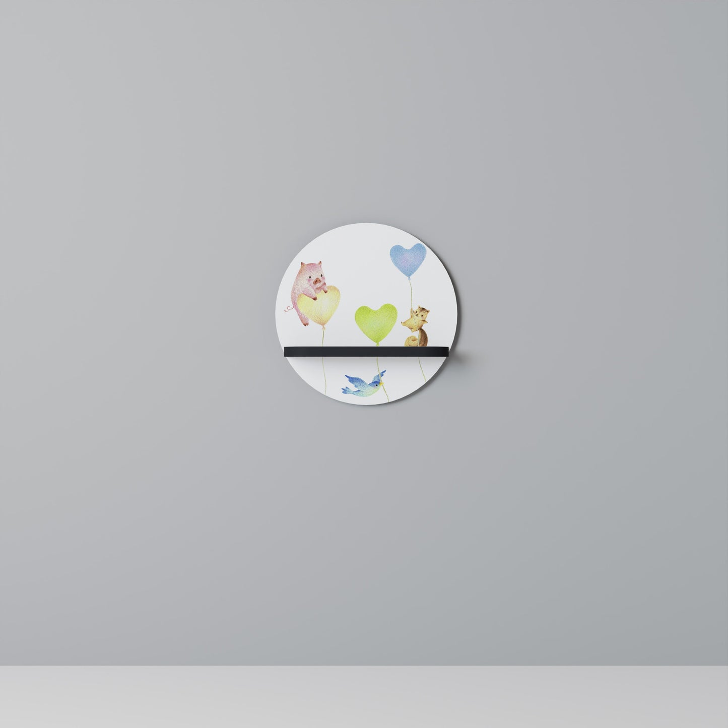 BALLOON FRIENDS Mensola Rotonda Decorativa con Finitura Nera