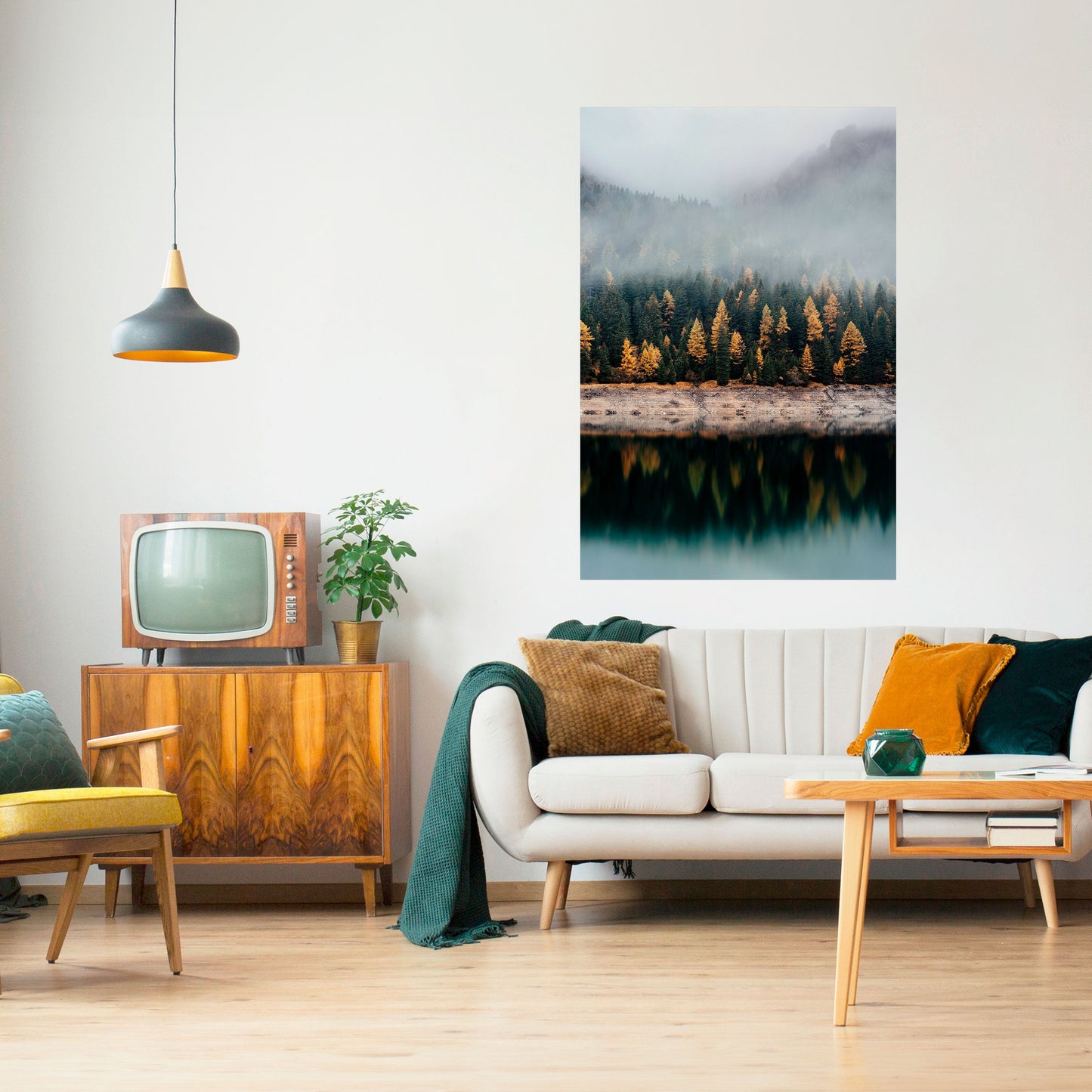 GOLDEN TREES IN FOG Peel and Stick Vertical Poster