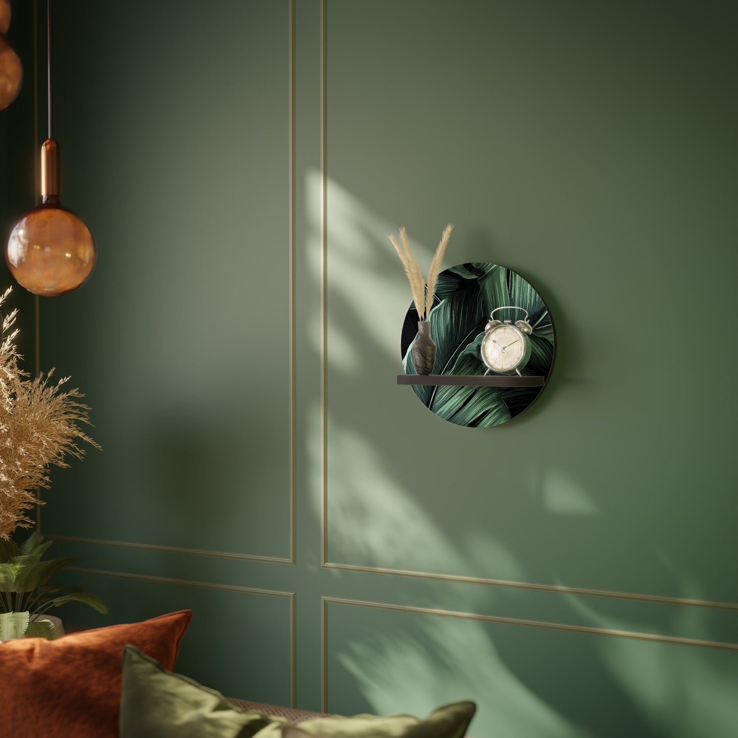 LEAFY ELEGANCE Mensola Rotonda Decorativa con Finitura Nera