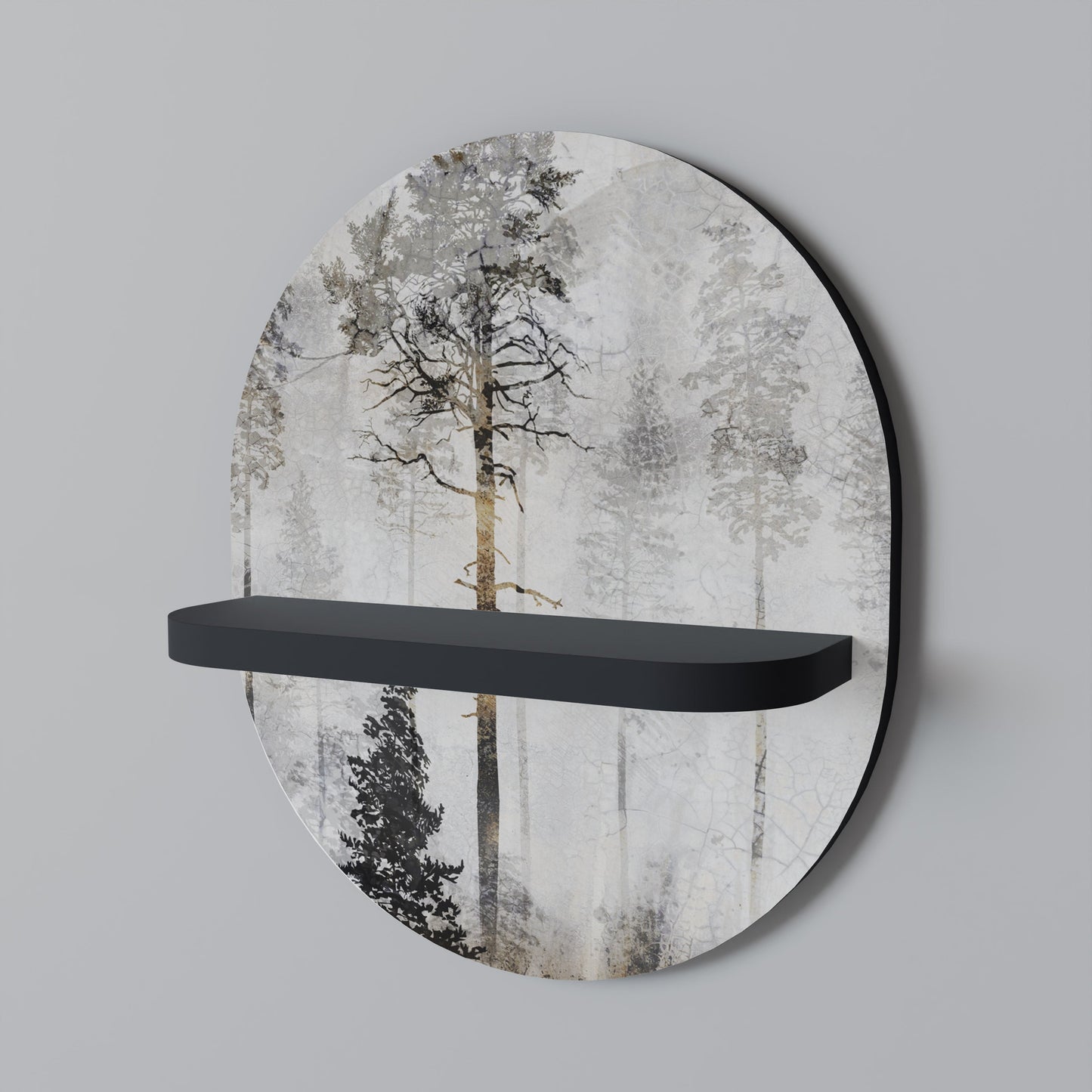 FADE IN THE TREES Oval Art Shelf In Black Finish