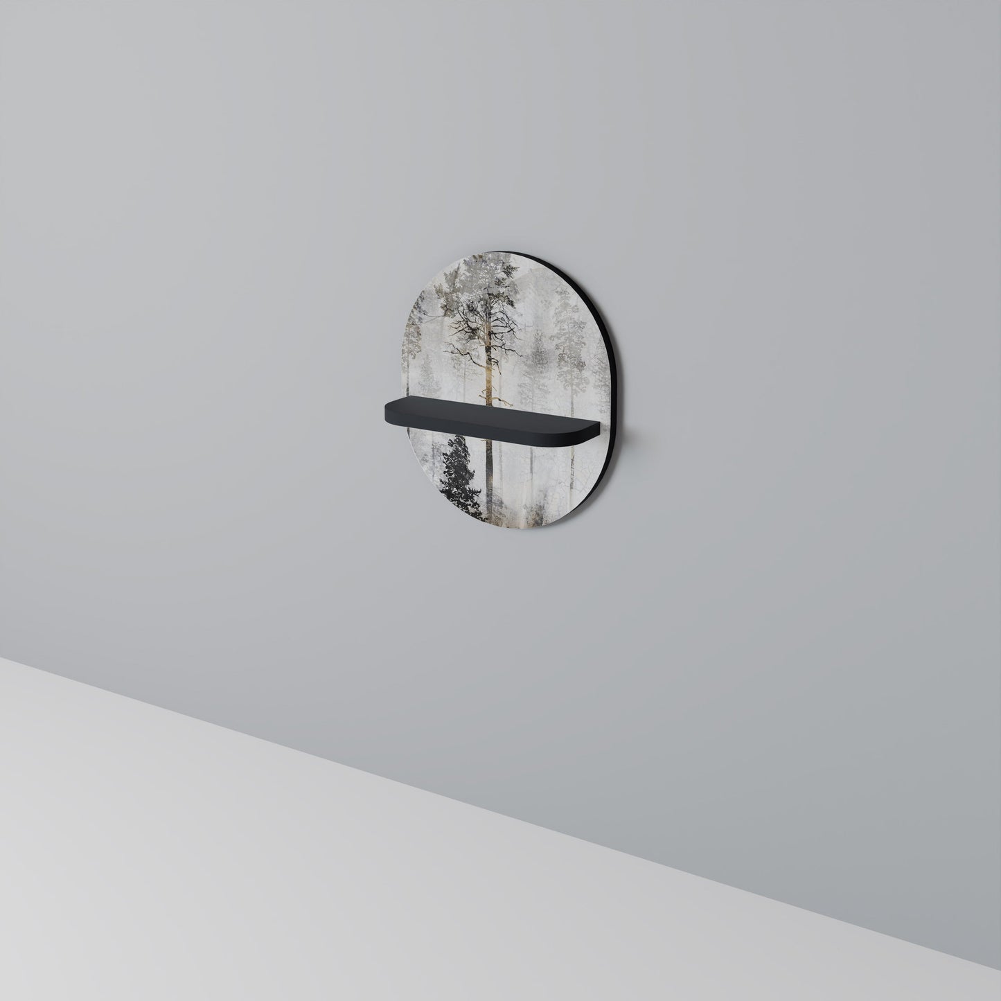 FADE IN THE TREES Oval Art Shelf In Black Finish