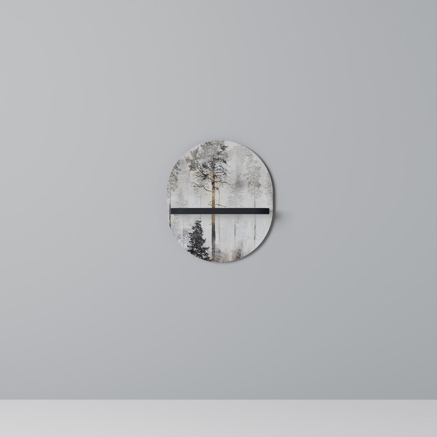 FADE IN THE TREES Oval Art Shelf In Black Finish