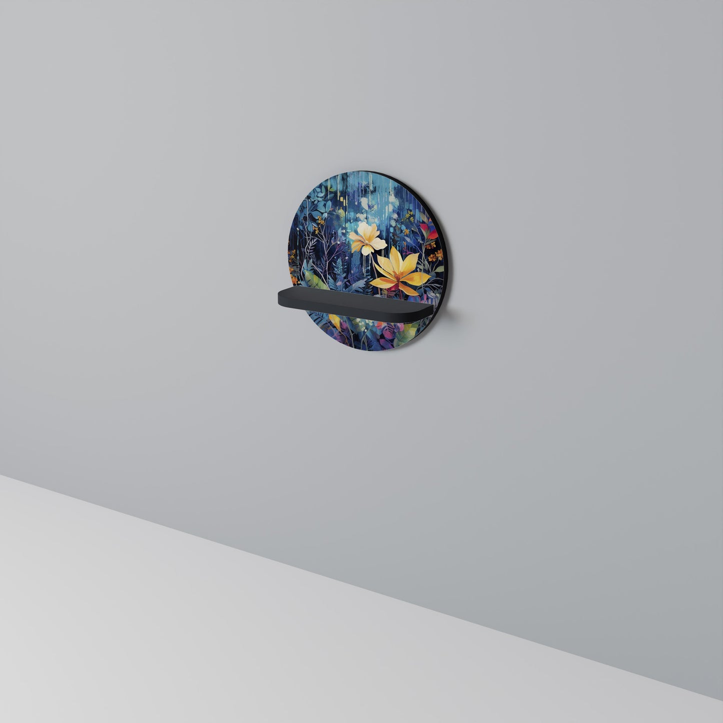 MIDNIGHT BLOSSOM Mensola Rotonda Decorativa con Finitura Nera