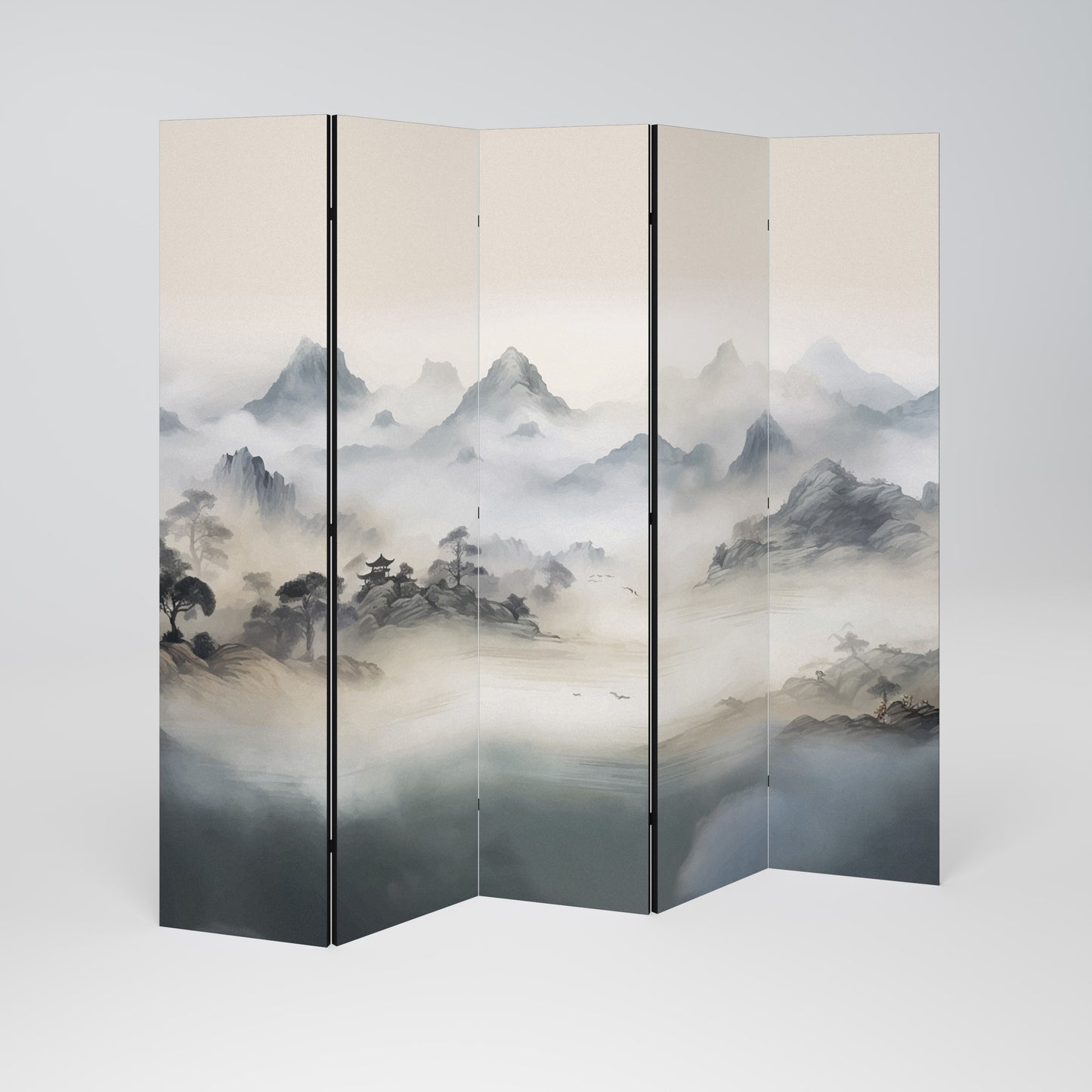 HIDDEN TEMPLE MIST Decorative 5-Panel Room Divider