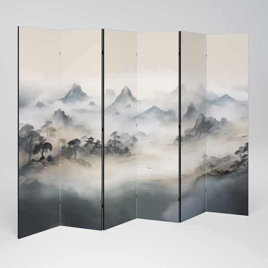 Divisorio decorativo per ambienti a 6 pannelli HIDDEN TEMPLE MIST