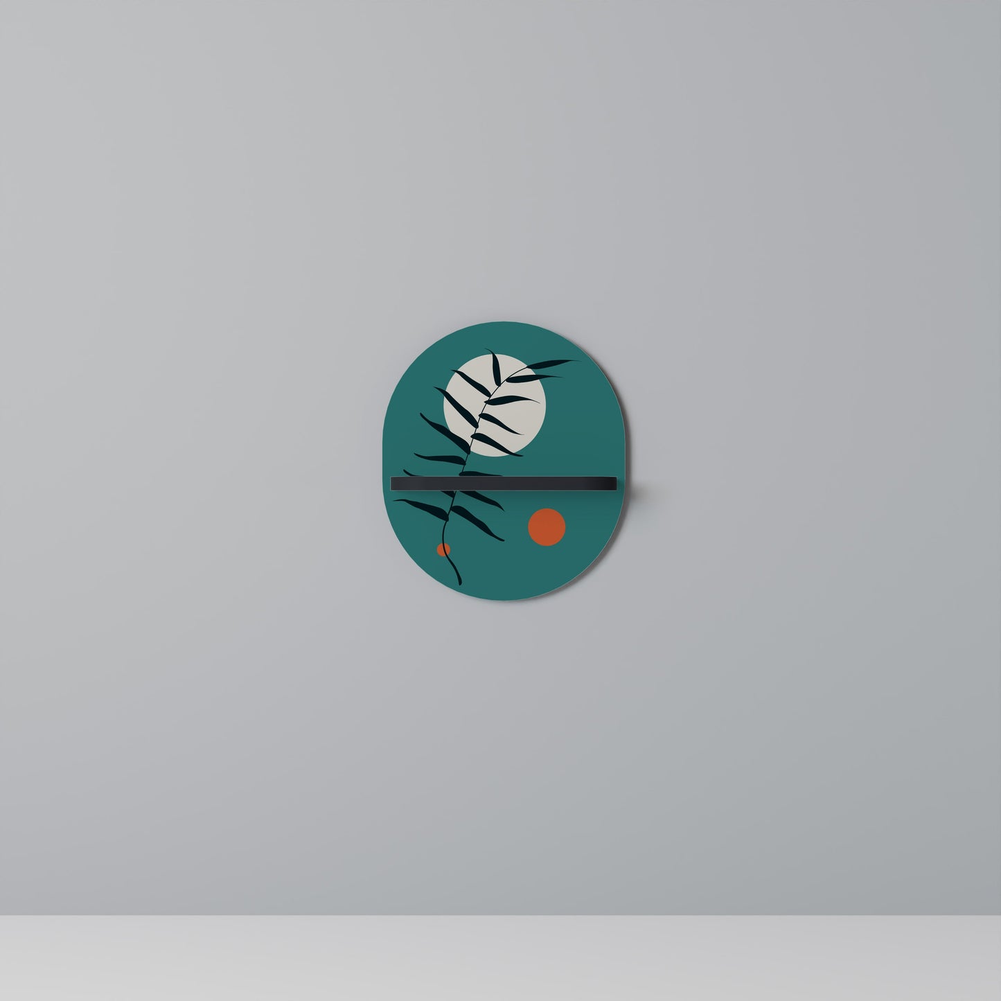 MYSTERIOUS LEAF Oval Art Shelf In Black Finish