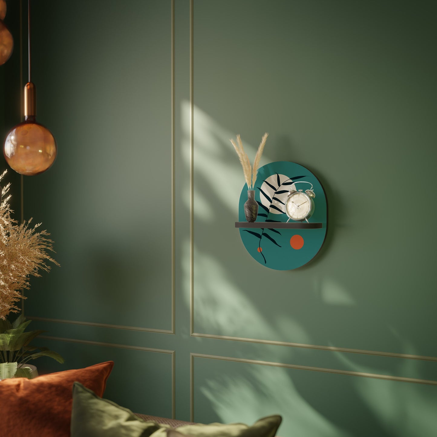 MYSTERIOUS LEAF Oval Art Shelf In Black Finish