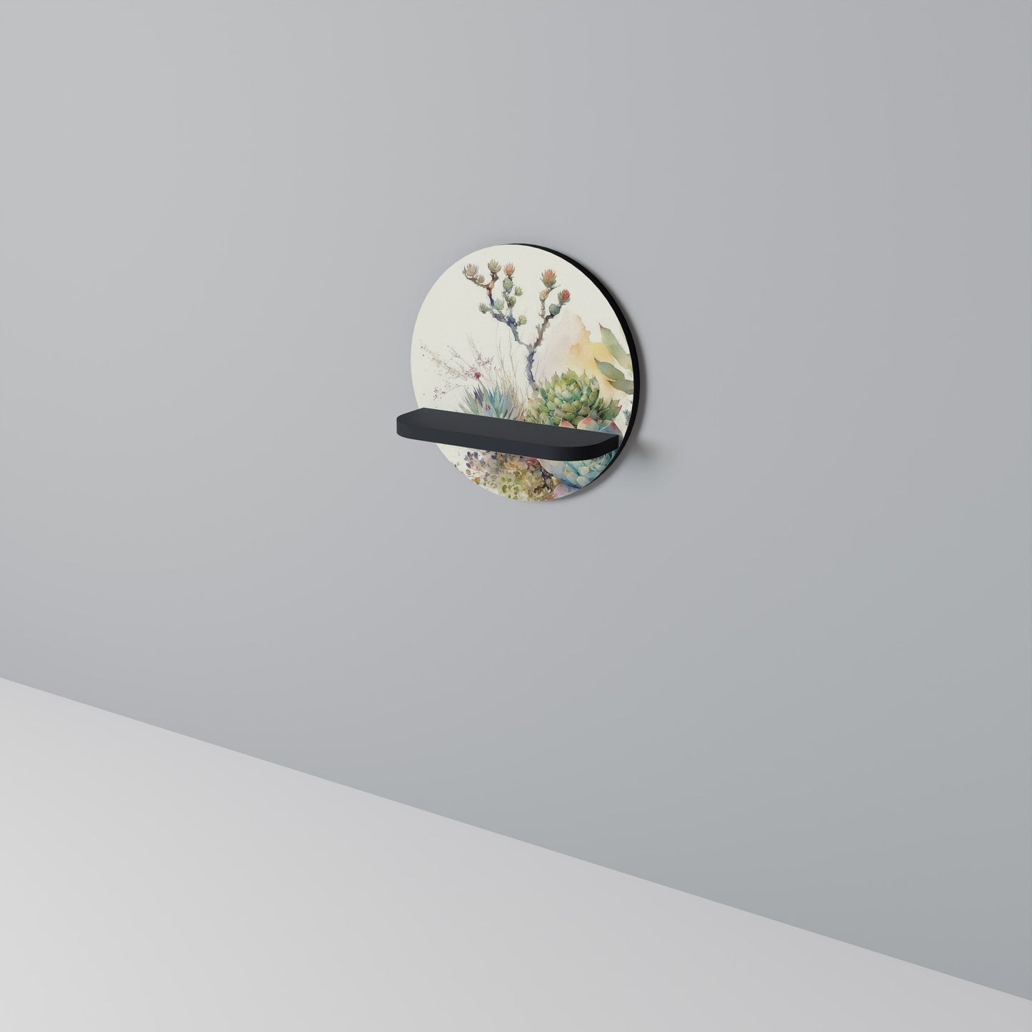 SECRET GARDEN Round Art Shelf In Black Finish