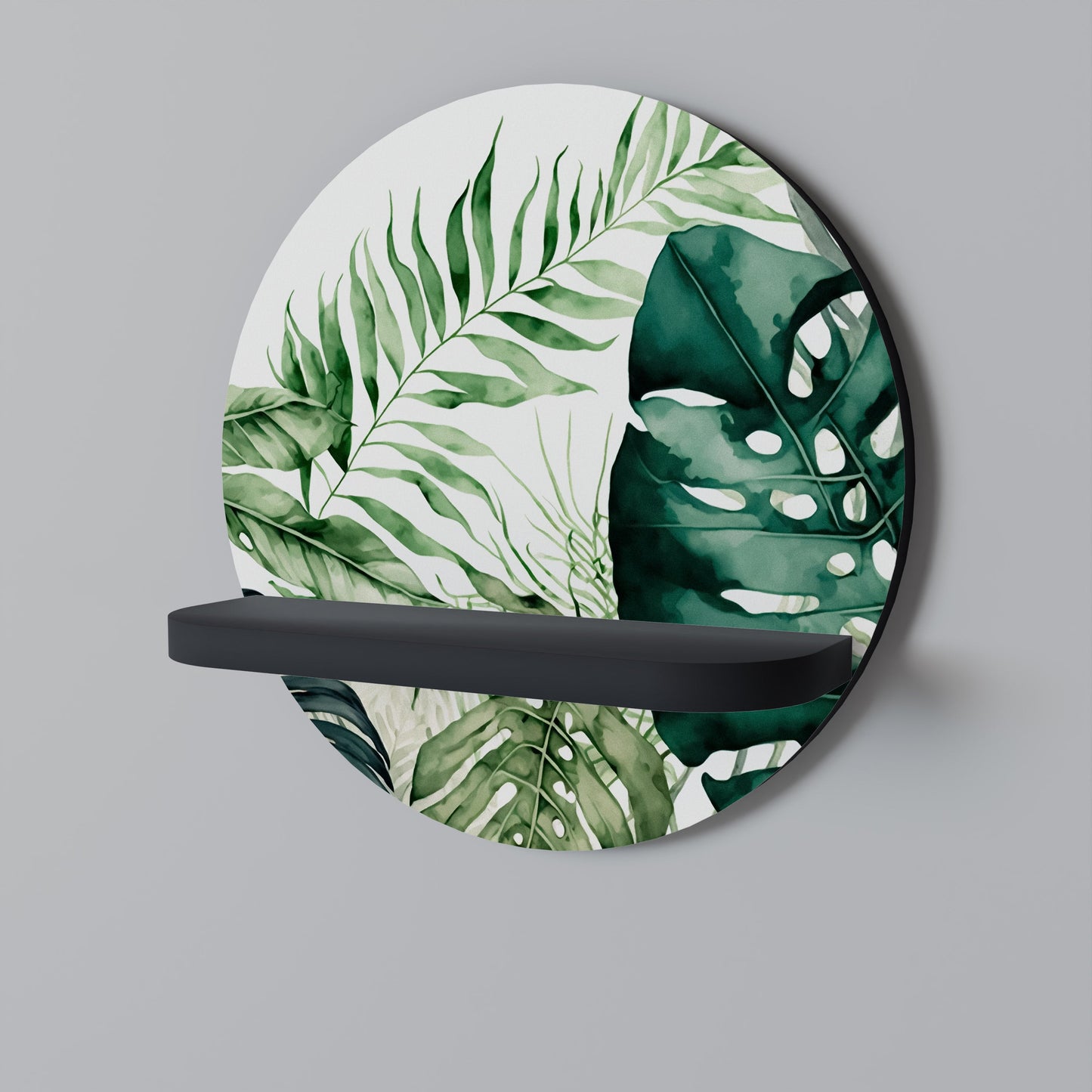 MONSTERA DREAM Round Art Shelf In Black Finish