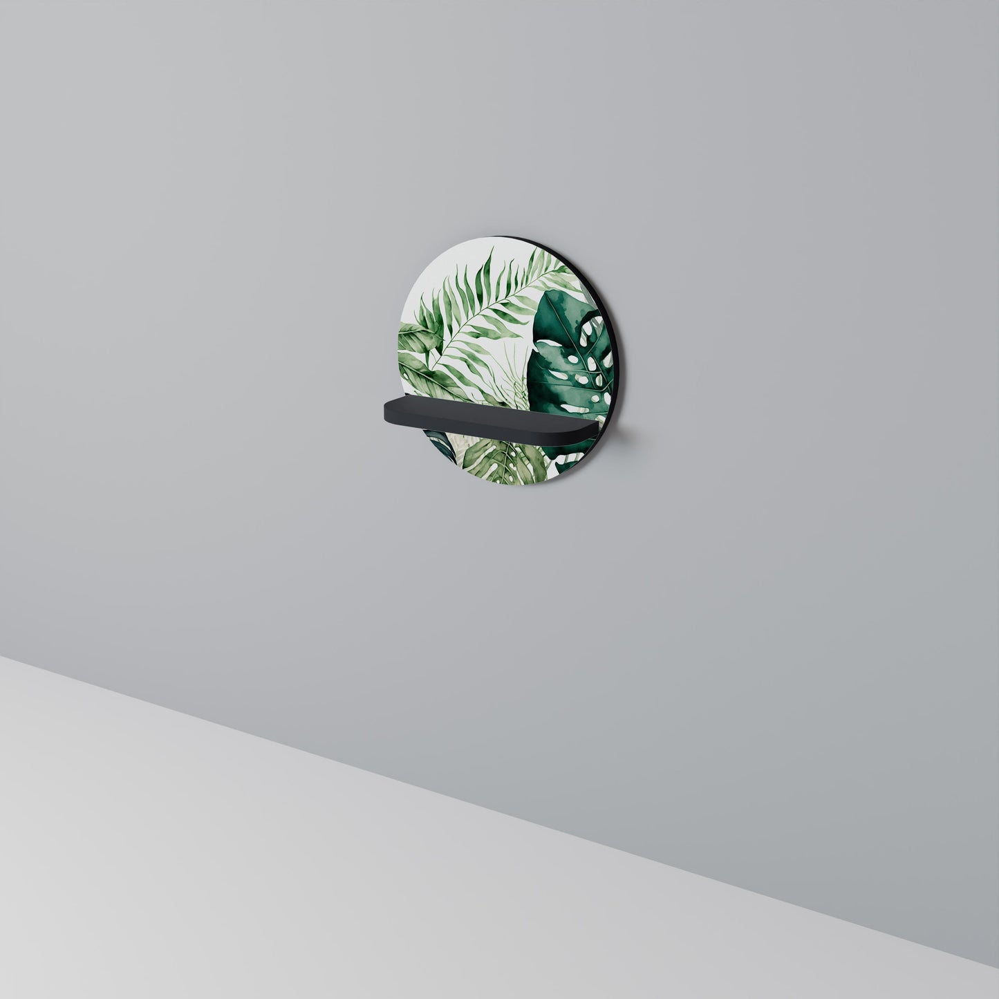 MONSTERA DREAM Round Art Shelf In Black Finish