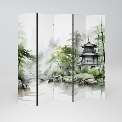 HARMONIOUS WATERSCAPE SCENE Decorative 5-Panel Room Divider