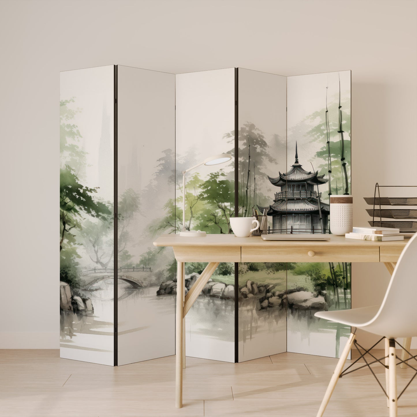 HARMONIOUS WATERSCAPE SCENE Decorative 5-Panel Room Divider