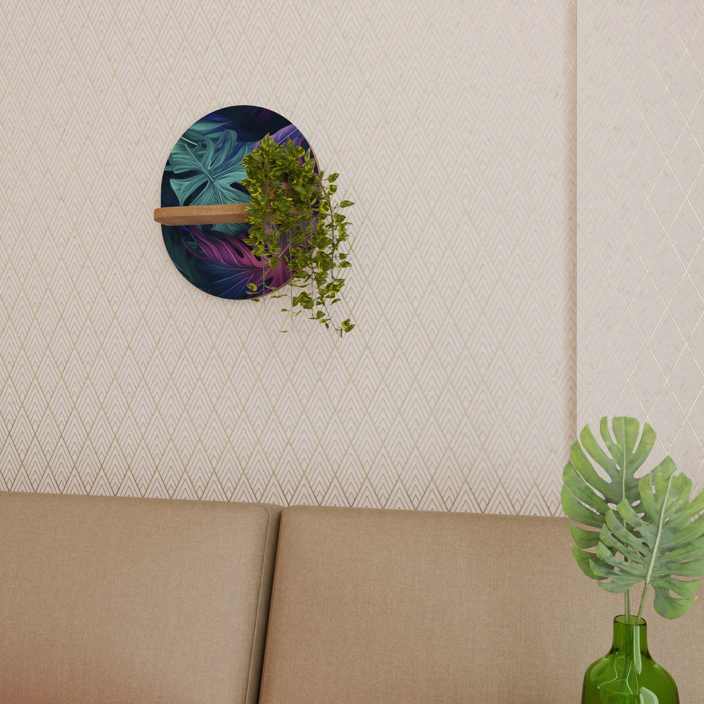 PSYCHODELIC MONSTERA Mensola Ovale Decorativa in Effetto Rovere