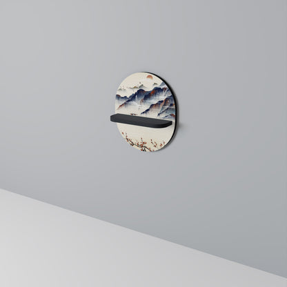 JAPANESE LANDSCAPE Oval Art Shelf In Black Finish