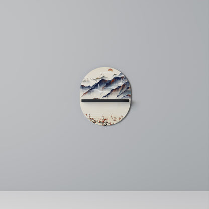 JAPANESE LANDSCAPE Oval Art Shelf In Black Finish