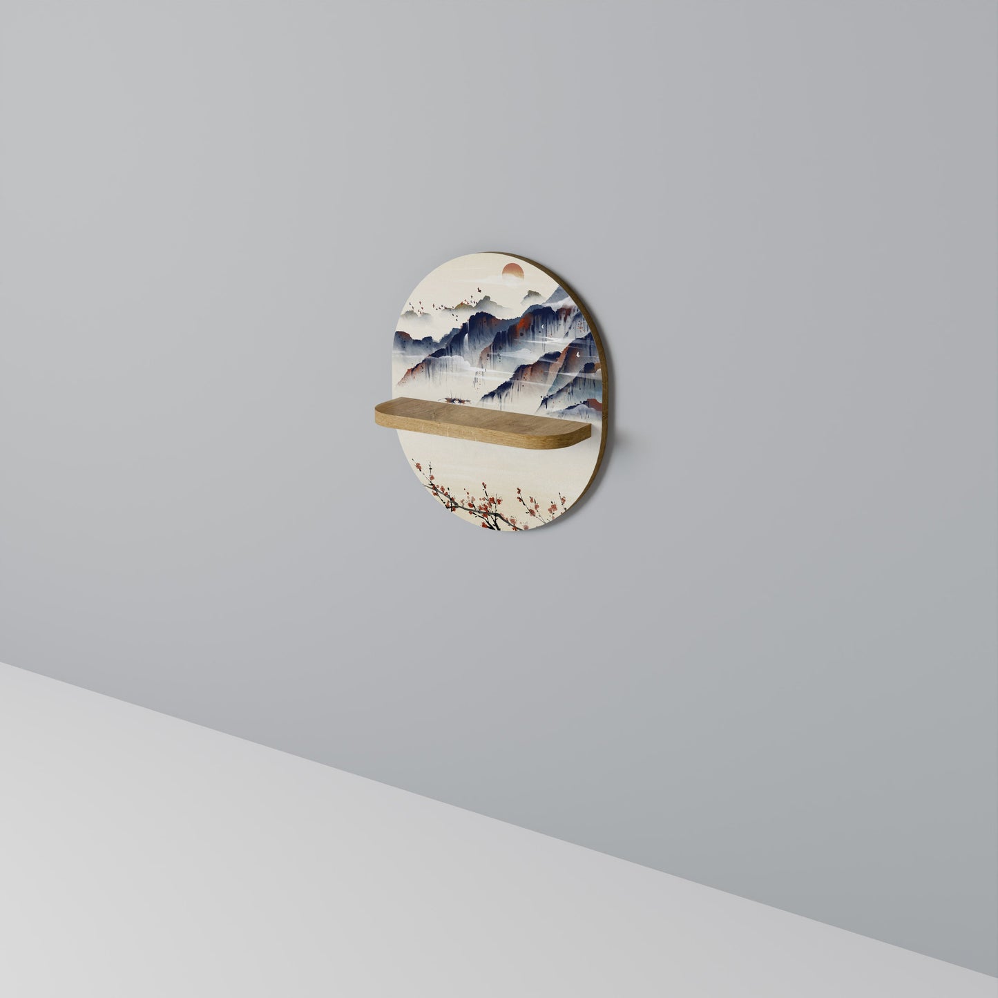 JAPANESE LANDSCAPE Mensola Ovale Decorativa in Effetto Rovere