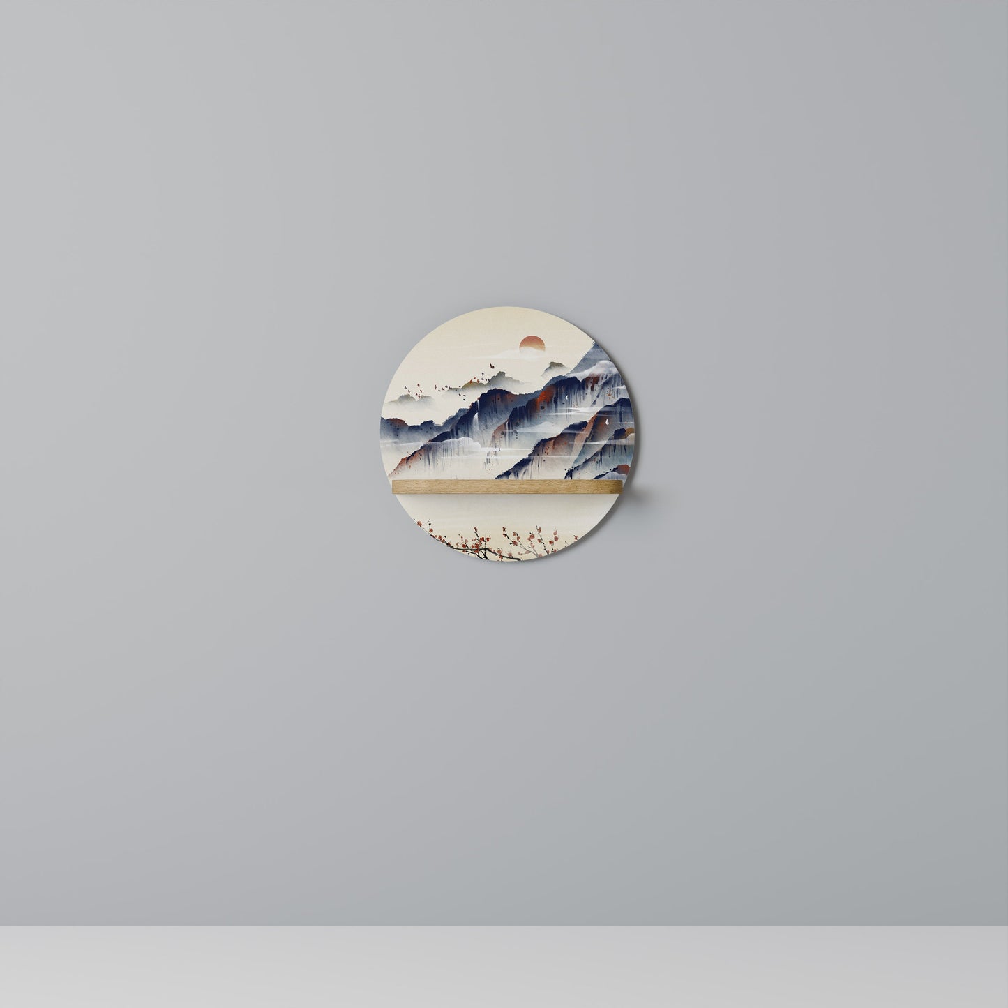 JAPANESE LANDSCAPE Mensola Rotonda Decorativa in Effetto Rovere