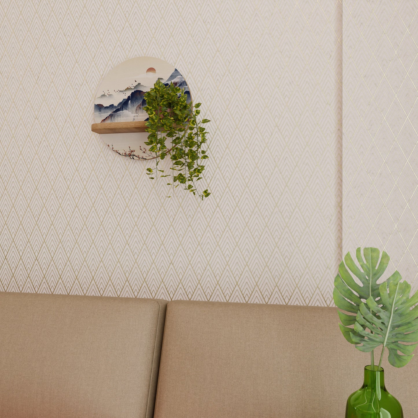 JAPANESE LANDSCAPE Mensola Rotonda Decorativa in Effetto Rovere