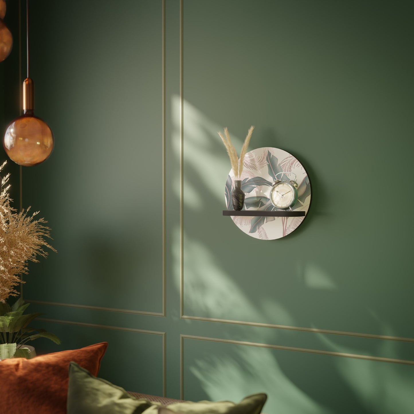 DELICATE BLISS Round Art Shelf In Black Finish