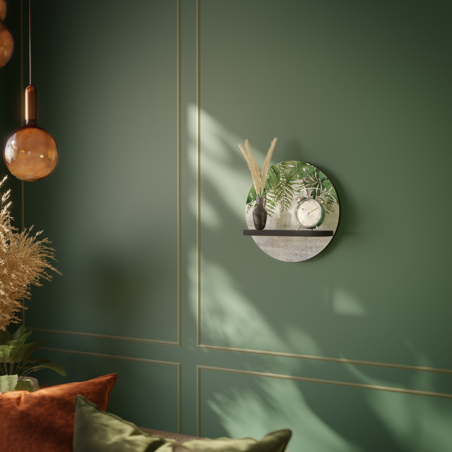 URBAN TROPICS Round Art Shelf In Black Finish