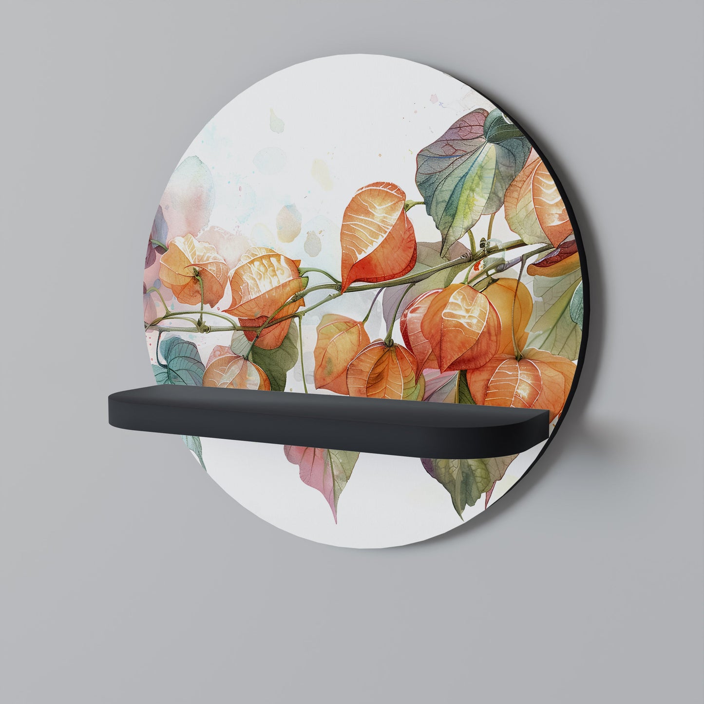 FLEETING DAYS Round Art Shelf In Black Finish