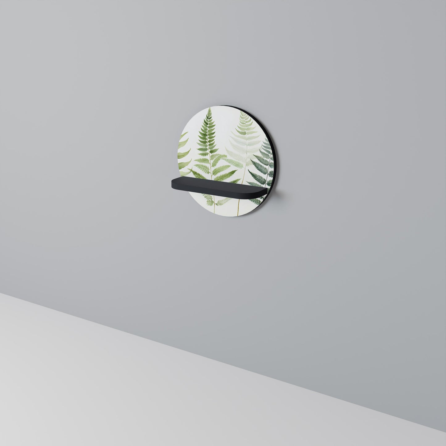 FERN MAJESTY Round Art Shelf In Black Finish