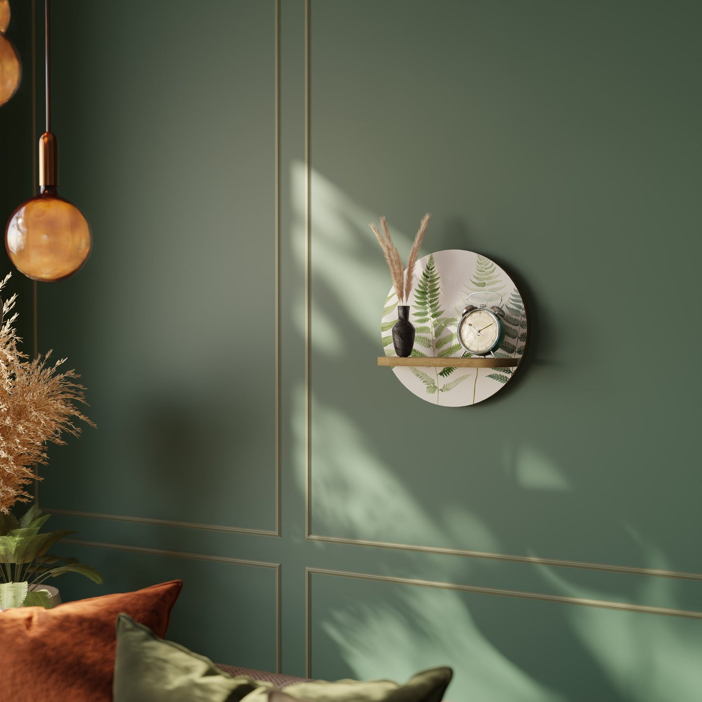 FERN MAJESTY Mensola Rotonda Decorativa in Effetto Rovere