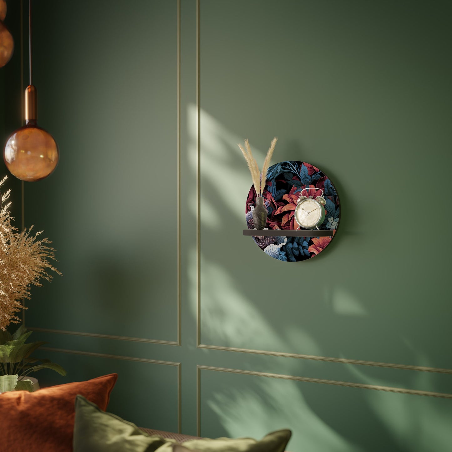 FLOURISH FANTASY Round Art Shelf In Black Finish