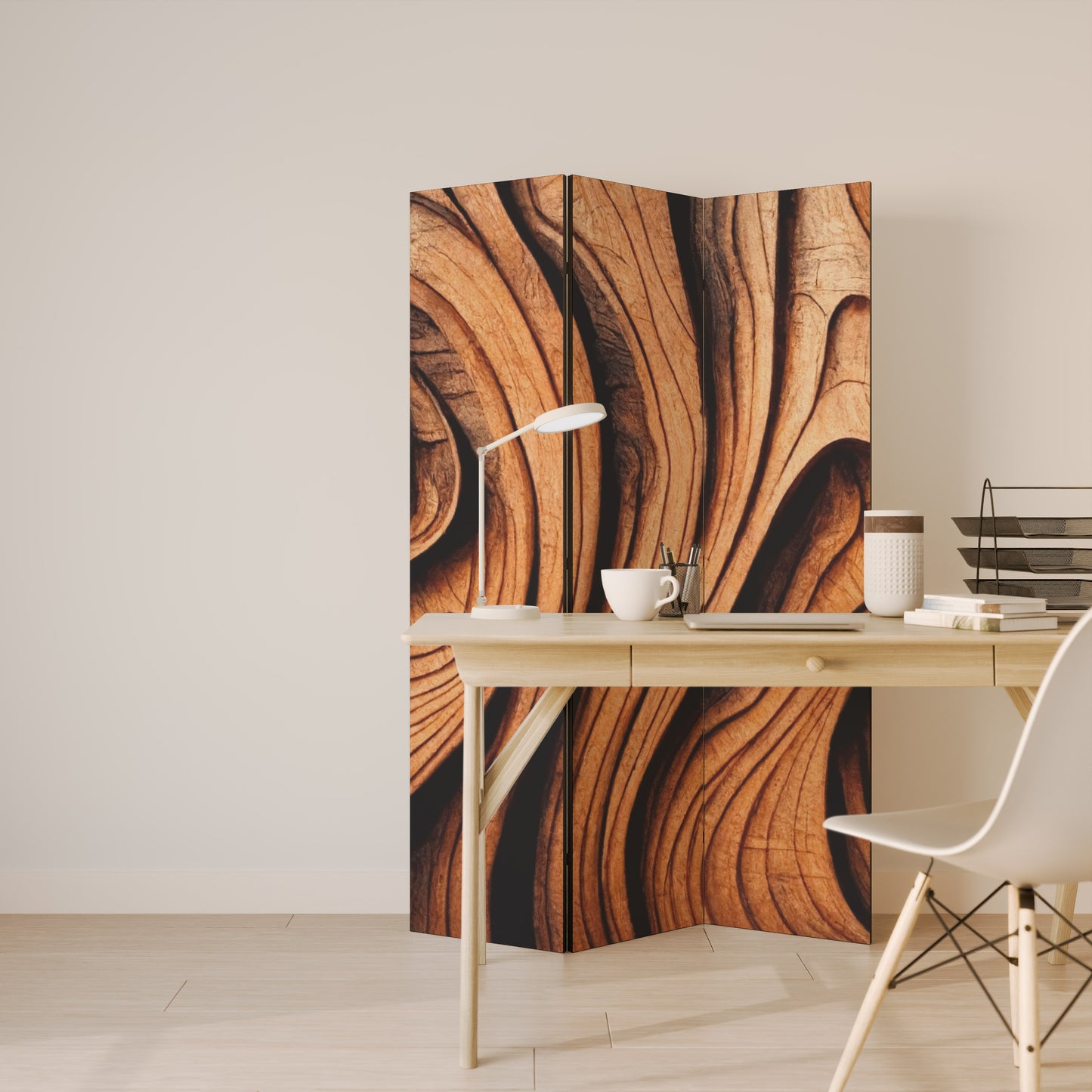 WOODEN WAVES UNFOLDED Decorative 3-Panel Room Divider