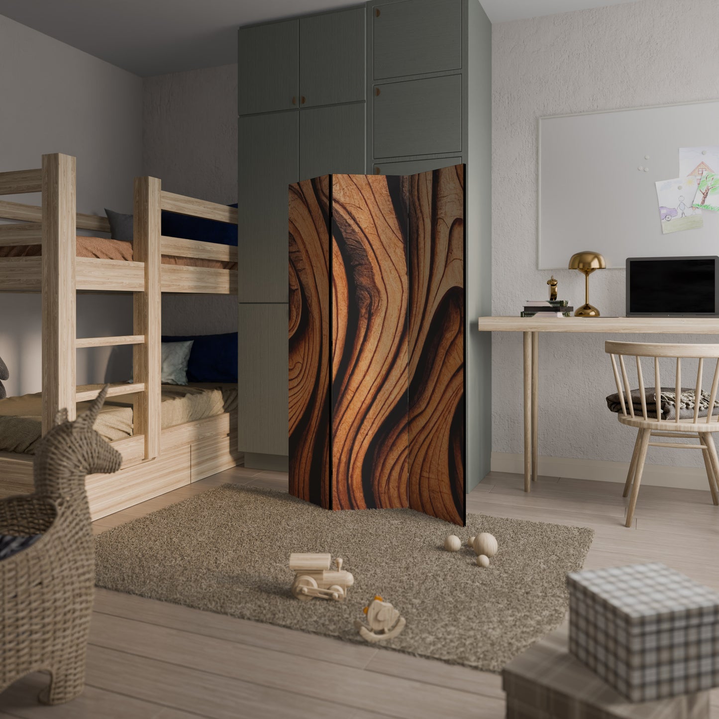 WOODEN WAVES UNFOLDED Decorative 3-Panel Room Divider